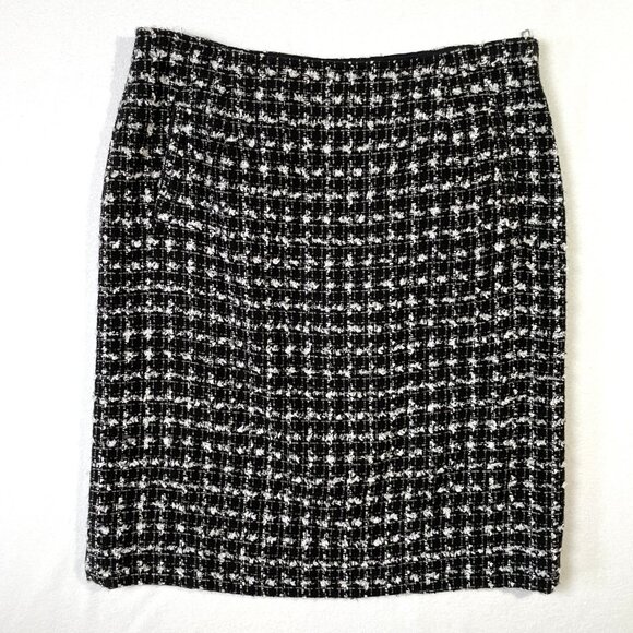 Halogen Tweed Pencil Skirt Classic Black White Knee Length Lined Size 8 - Picture 1 of 13